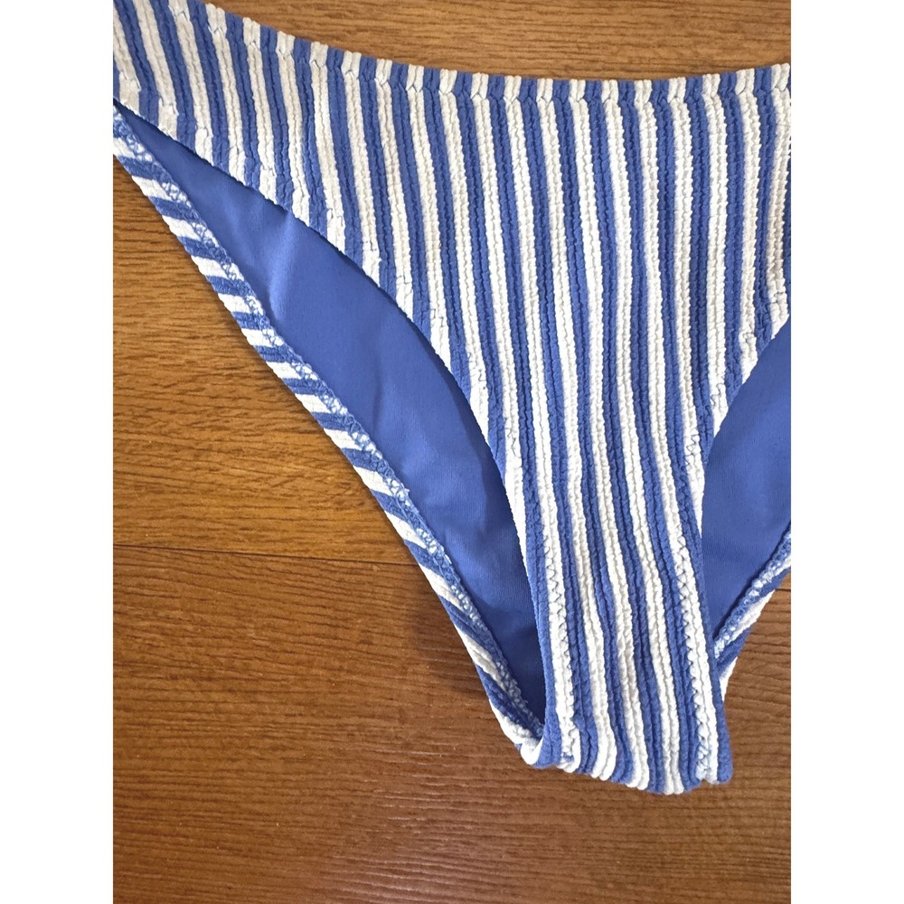 Cabana del Sol Womens Blue White Striped Smocked Bikini Set Size Small - Picture 2 of 7